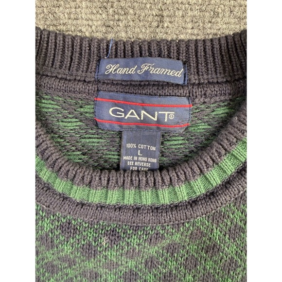 Vinage GANT Sweater Mens L Green Golf Embroidered Crewneck Knit Chunky Preppy - Picture 3 of 7